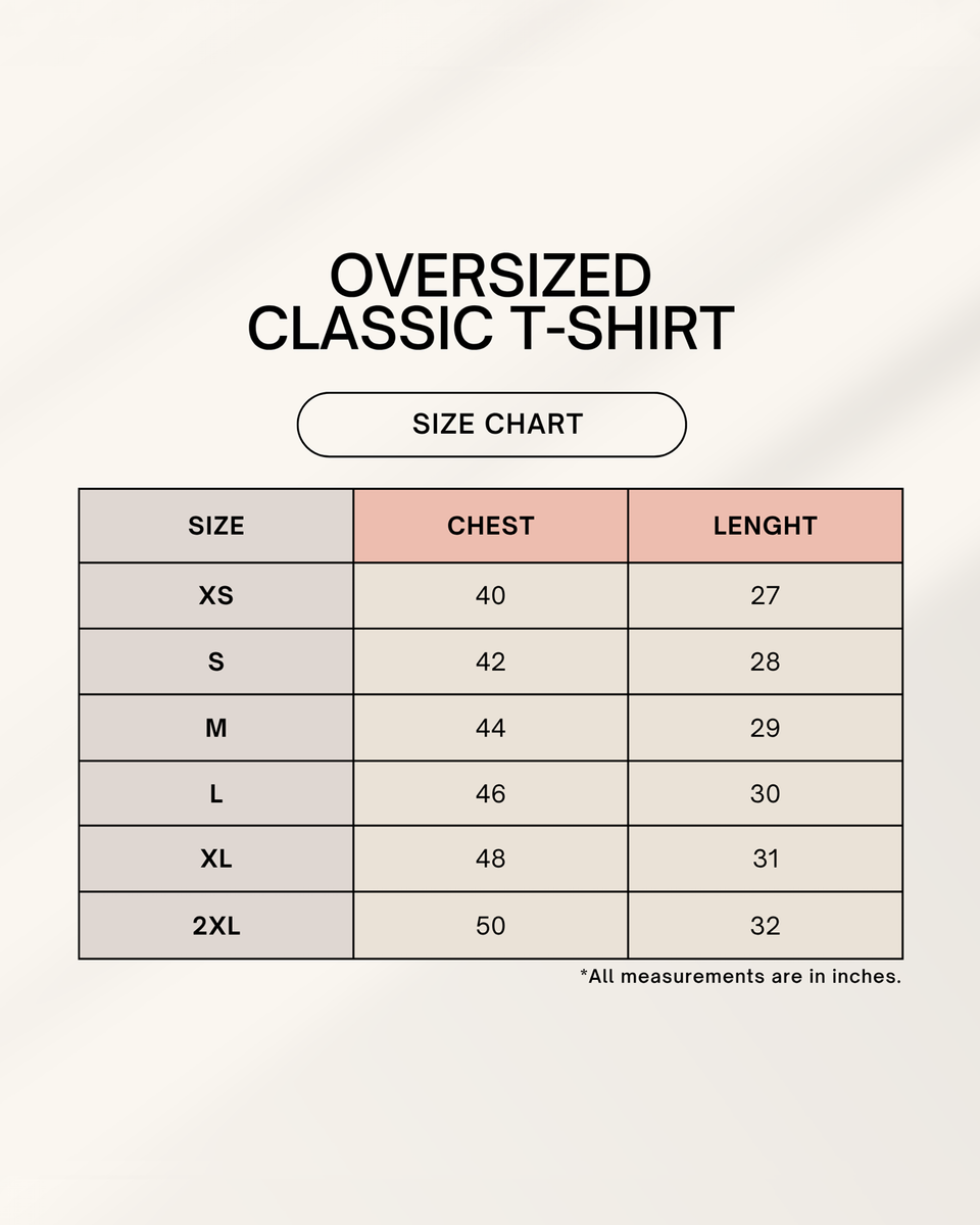 Porsche 911 Oversized T-Shirt - Size Chart