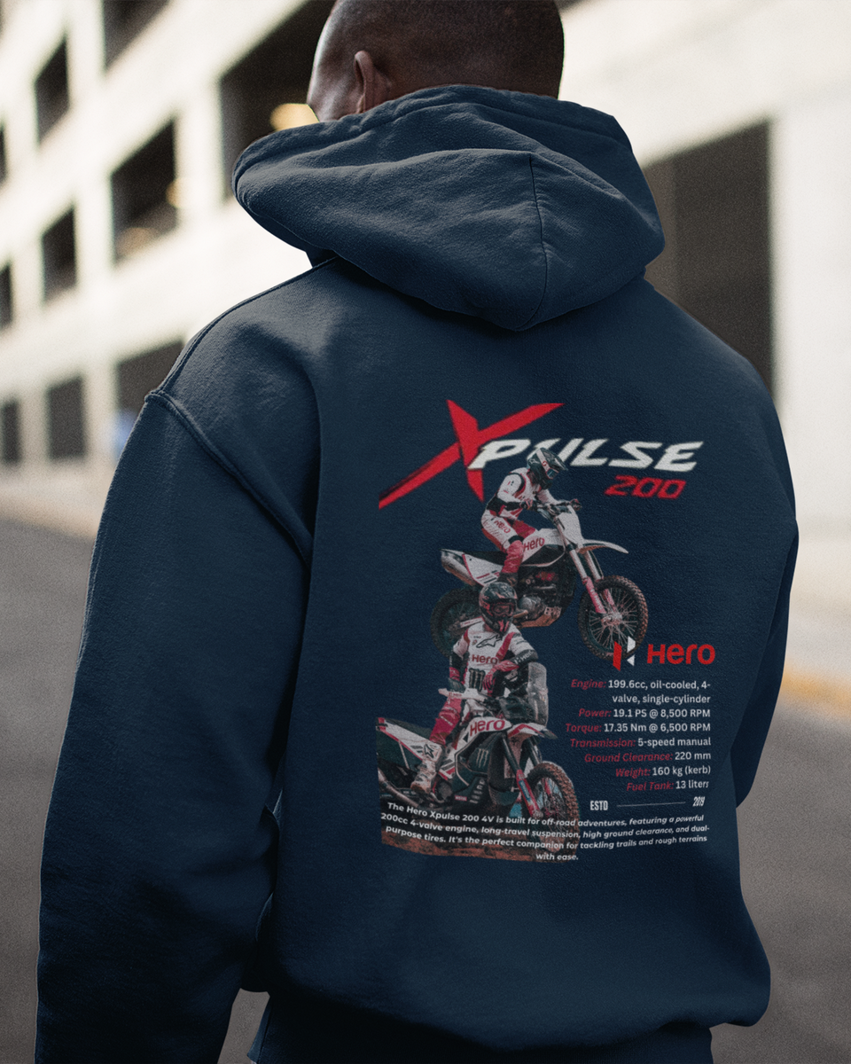 Hero Xpulse 200 Hoodie - Navy Blue - Back 