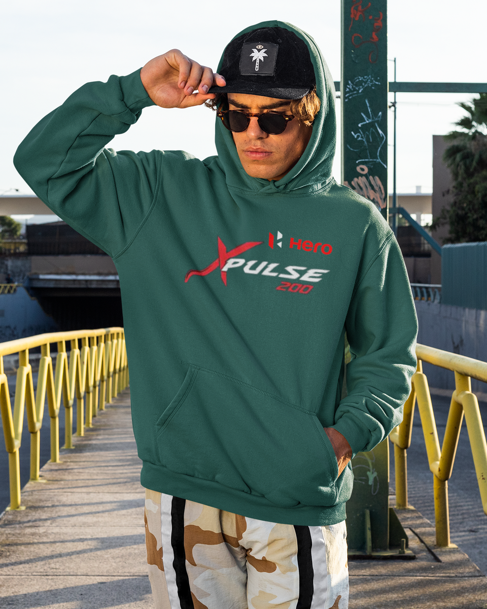 Hero Xpulse 200 Hoodie - Bottle Green - Front 